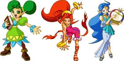 The oracles Farore, Din, and Nayru